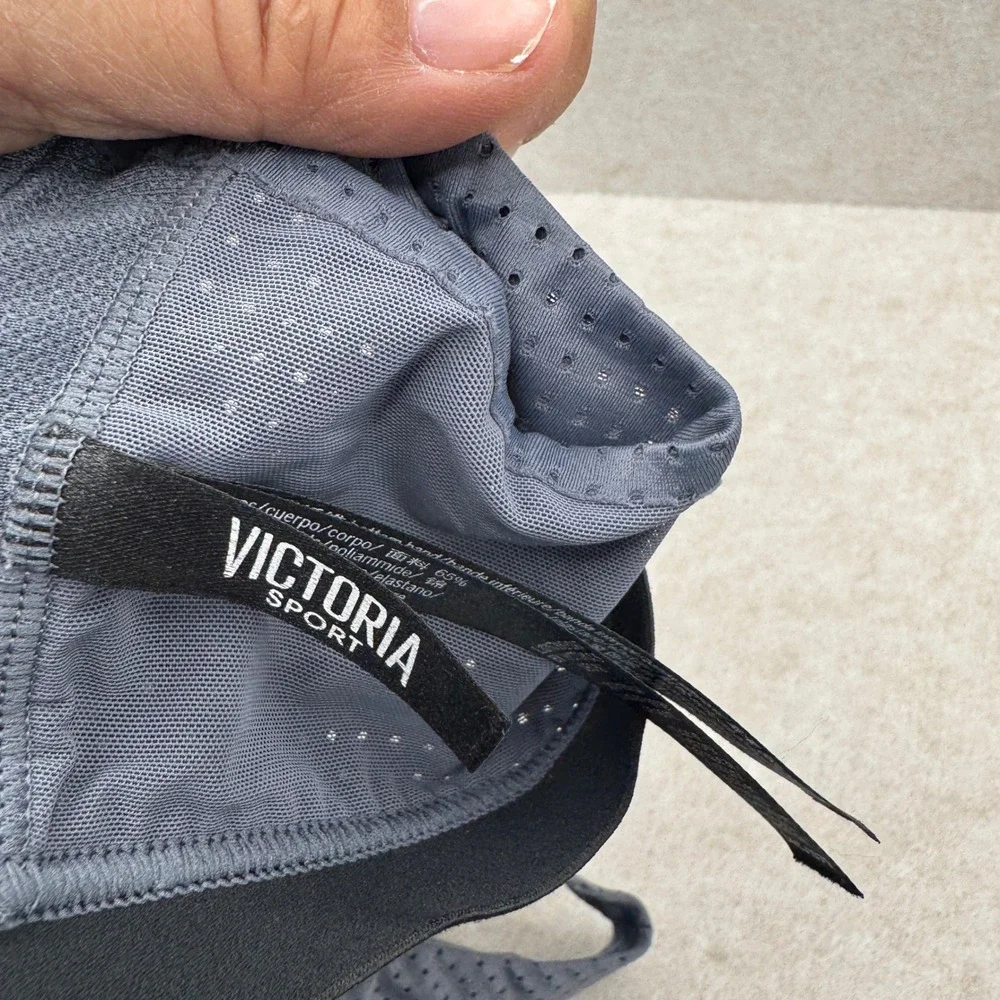 Victoria Sport VSX Lightweight Sports Bra Grey Perforated Racerback 34C Gym Yoga